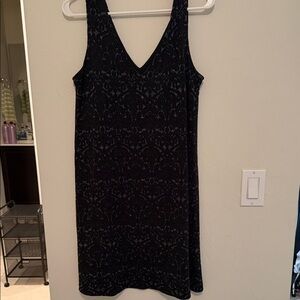 LOFT Dark Patterned (black & silver) Sleeveless Mini Dress
